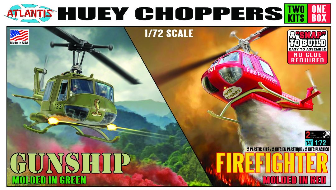Atlantis Snap Helicopter 2 Pack Huey Gunship/Firefighter
