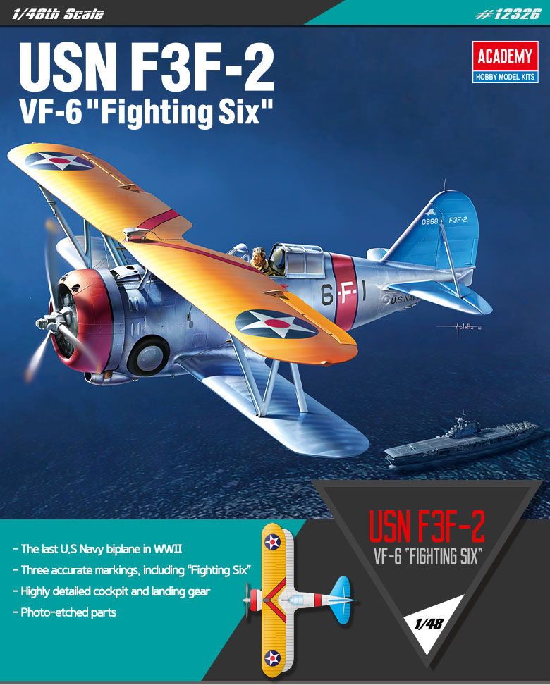 Academy 1/48 USN F3F-2 VF-6 "Fighting Six" - Click Image to Close