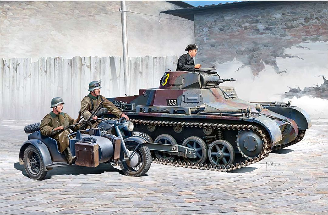 Academy 1/35 German Panzer I & Motorcycle - Click Image to Close