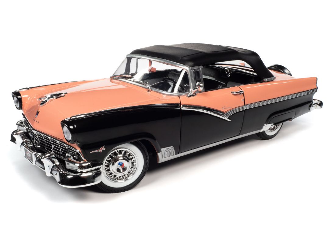 American Muscle 1/18 1956 Ford Fairlane Sunliner (MCACN) - Sunset Coral & Raven Black