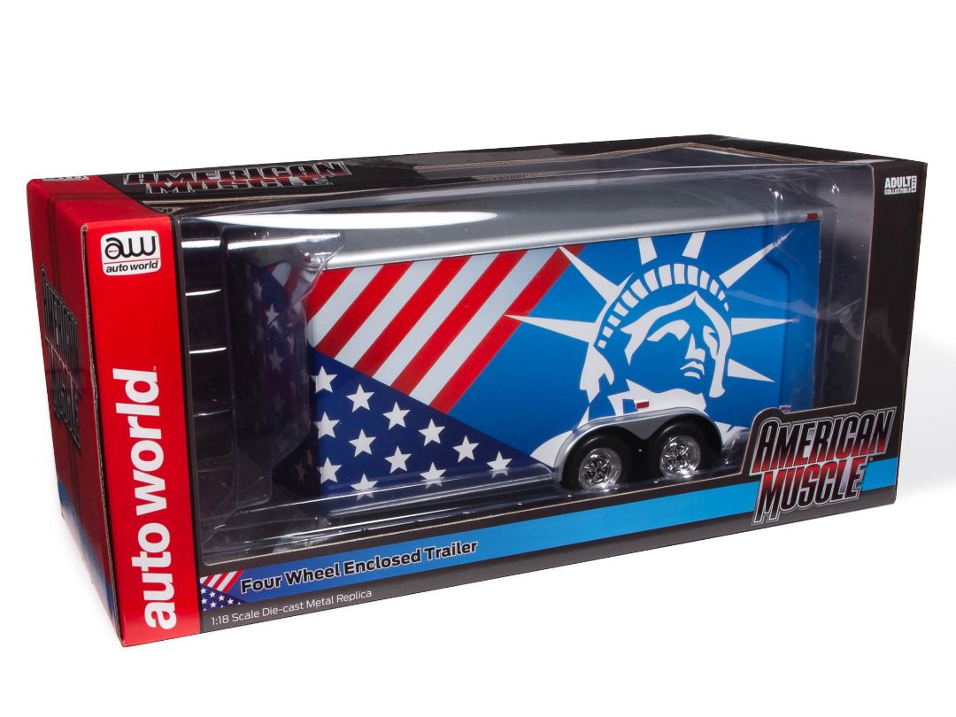 American Muscle 1/18 Enclosed Trailer - Patriotic - Click Image to Close