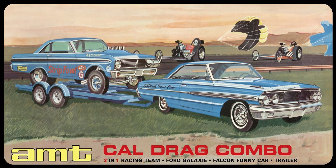 AMT Cal Drag Combo 1964 Galaxie, AWB Falcon & Trailer 1/25 Model