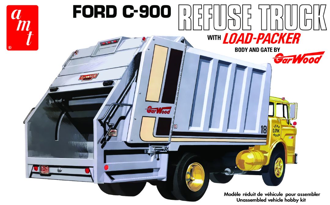 AMT Ford C-900 Gar Wood Load Packer Garbage Truck 1/25 Model Kit - Click Image to Close