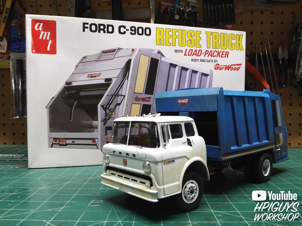 AMT Ford C-900 Gar Wood Load Packer Garbage Truck 1/25 Model Kit - Click Image to Close