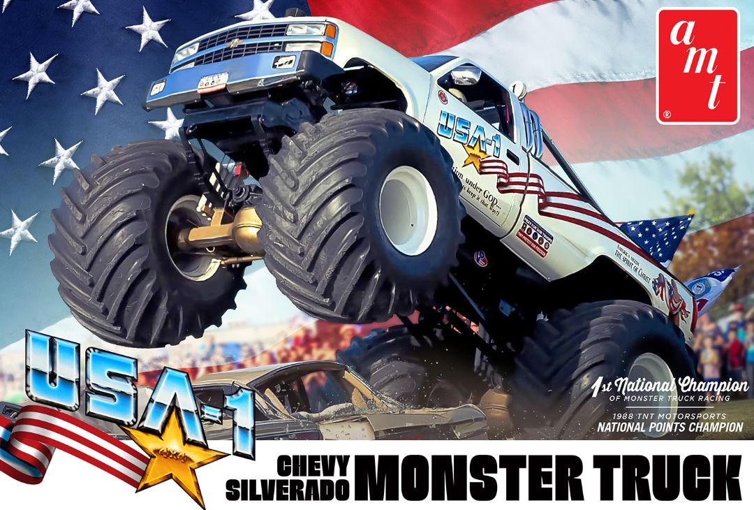 AMT USA-1 Chevy Silverado Monster Truck 1/25 Model Kit (Level 2) - Click Image to Close