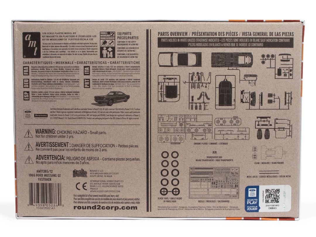 AMT 1966 Ford Mustang Fastback 2+2 1/25 Model Kit (Level 2) - Click Image to Close