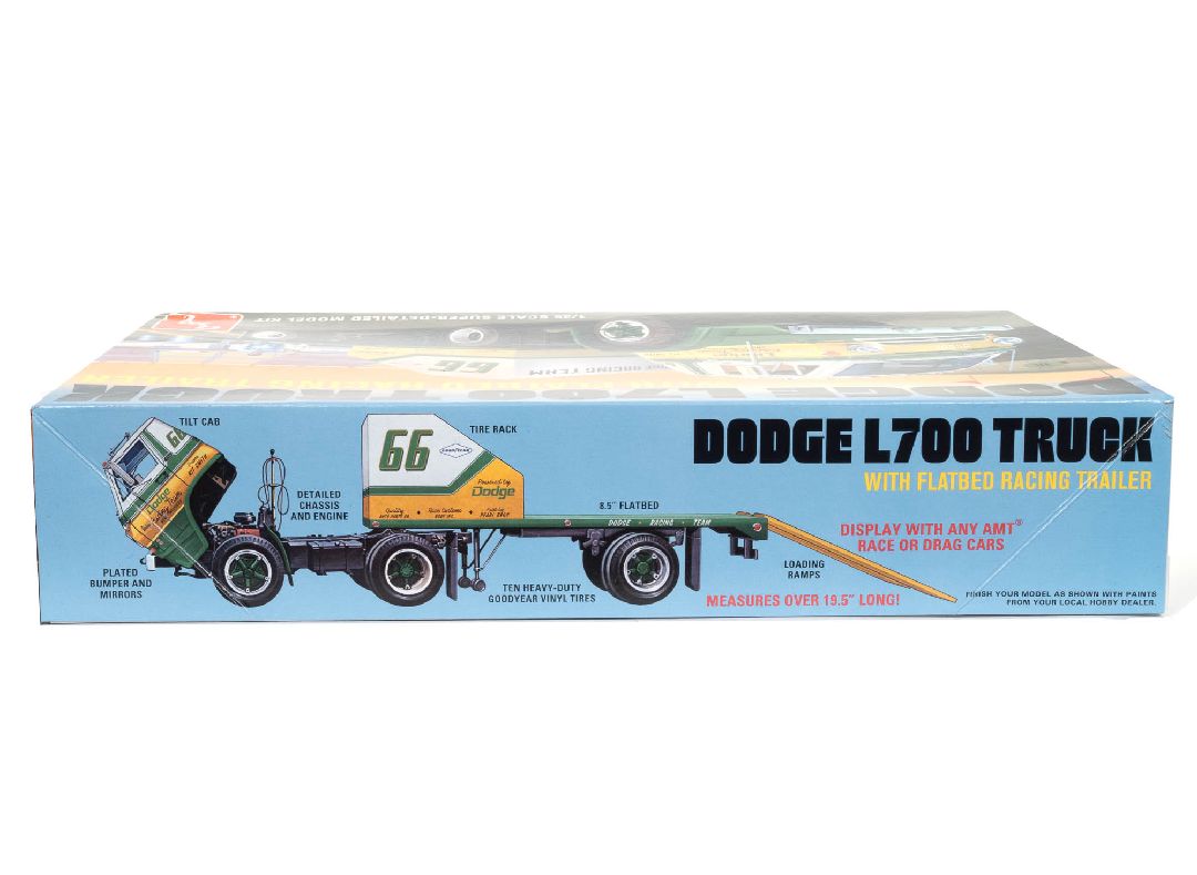 AMT 1/25 1966 Dodge L700 Truck w/ Flatbed Racing Trailer