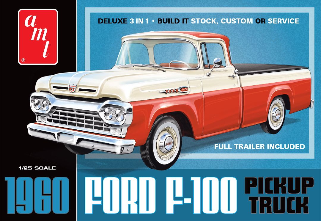 AMT 1/25 1960 Ford F-100 Pickup With Trailer (New Tooling) - Click Image to Close