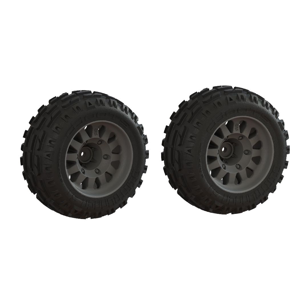 Arrma DBoots 'Dirtrunner ST' Tire on Black Wheels, OD 4.53" (2)