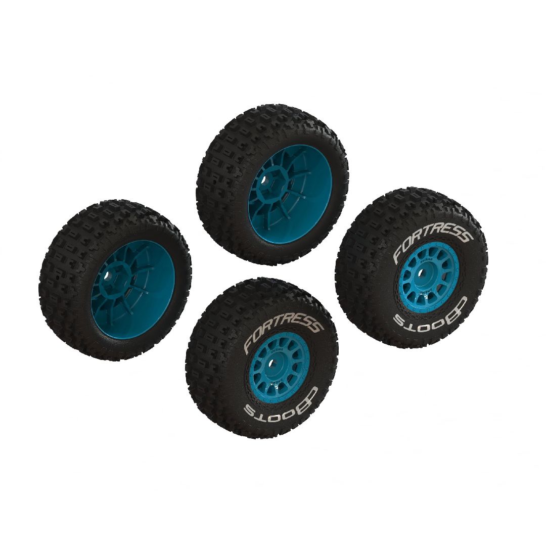 Arrma dBoots 'FORTRESS' Tire, 12mm Hex on 12 Spoke Blue Wheels (4)