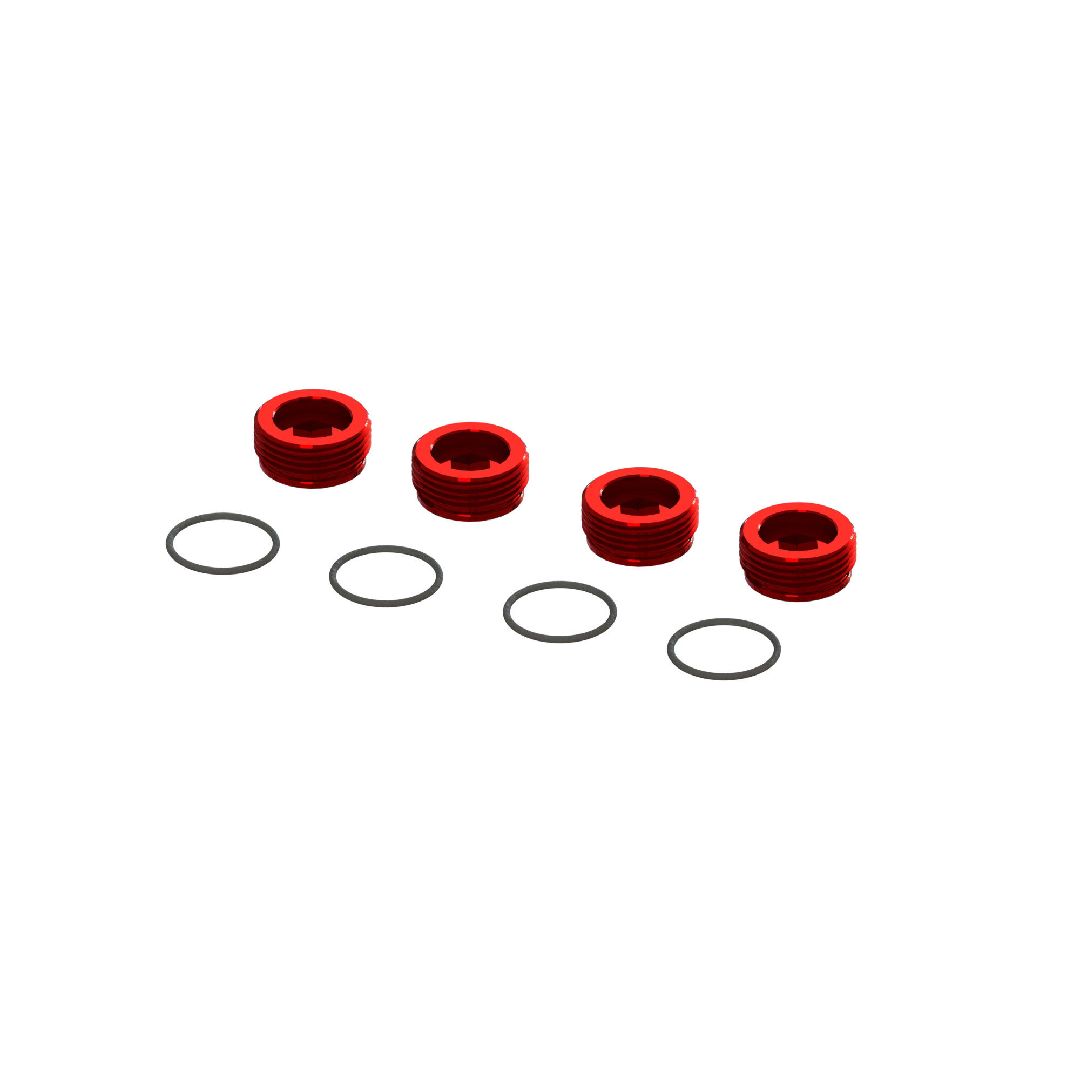 Arrma Aluminum Front Hub Nut (4PCS INC. O-RINGS) - Red