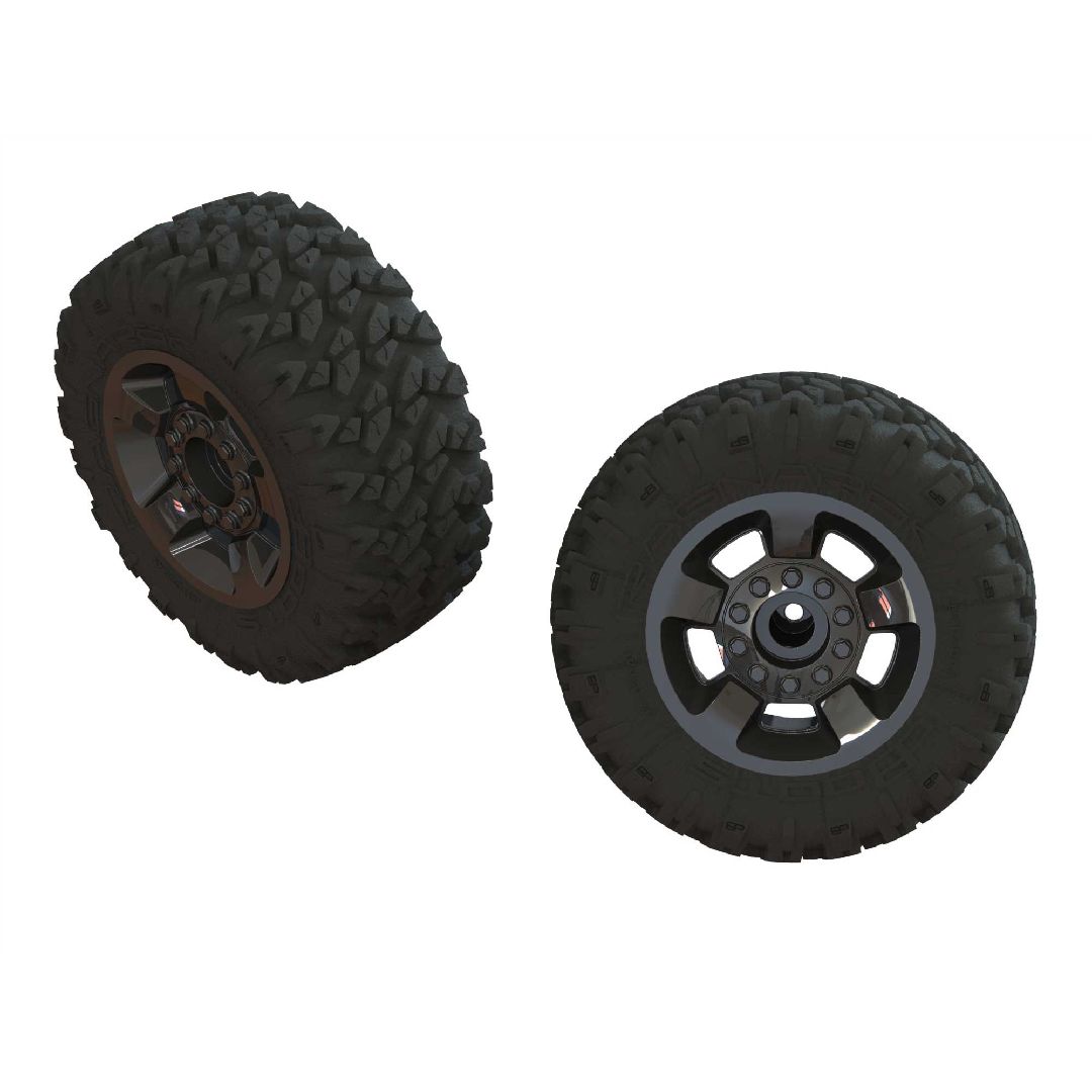 Arrma 'Ragnarok MT' Tire on Black Chrome Wheels, OD 5.15" (2)