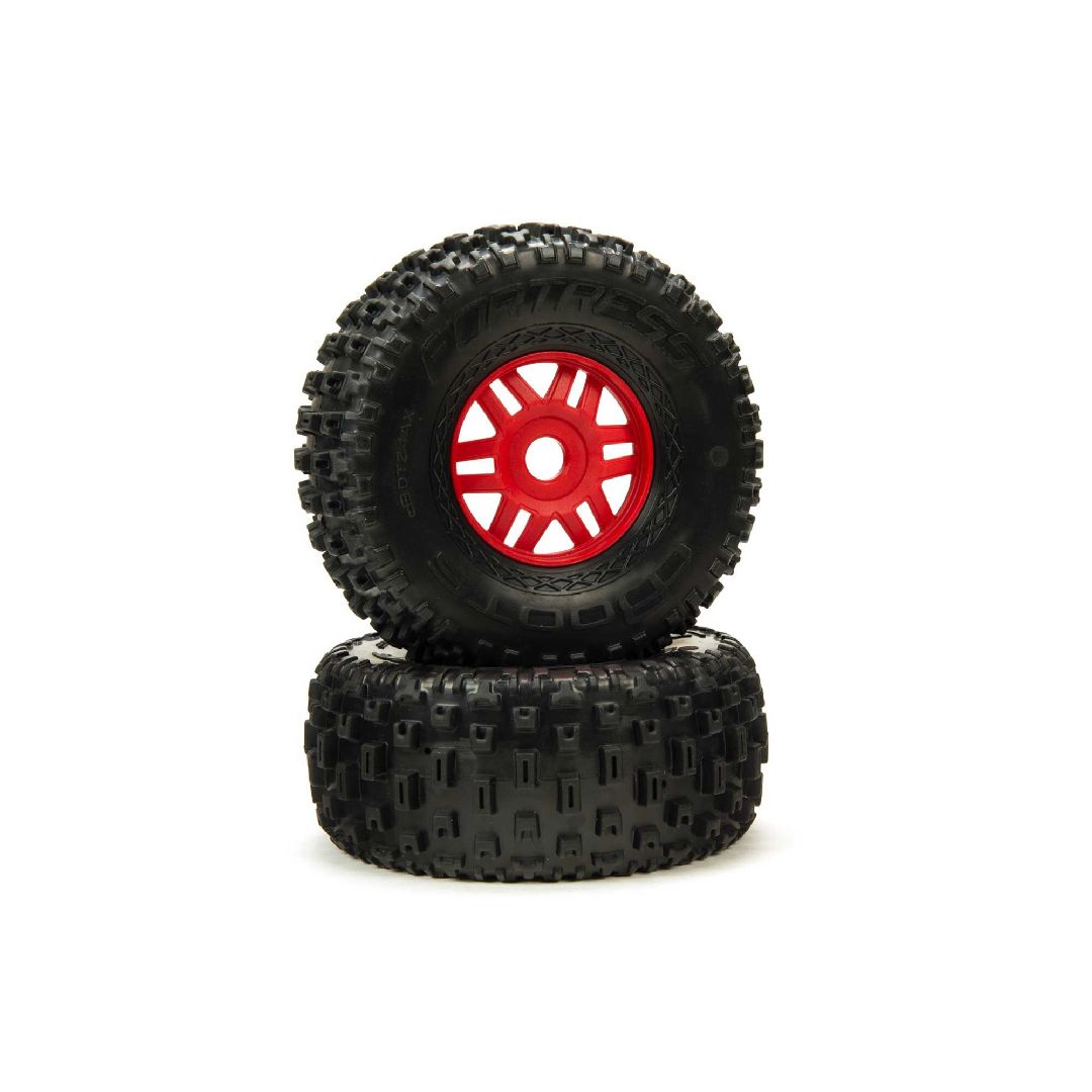 Arrma dBoots 'Fortress' Tire on Red Wheels, OD 5.47" (2)