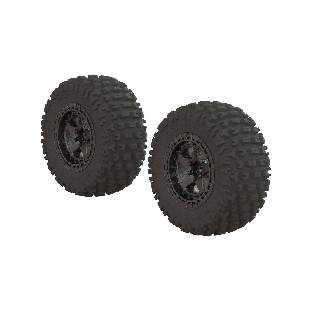 Arrma 'Fortress SC' Tire, 14mm Hex, Gun Metal Whls, OD 4.1" (2)