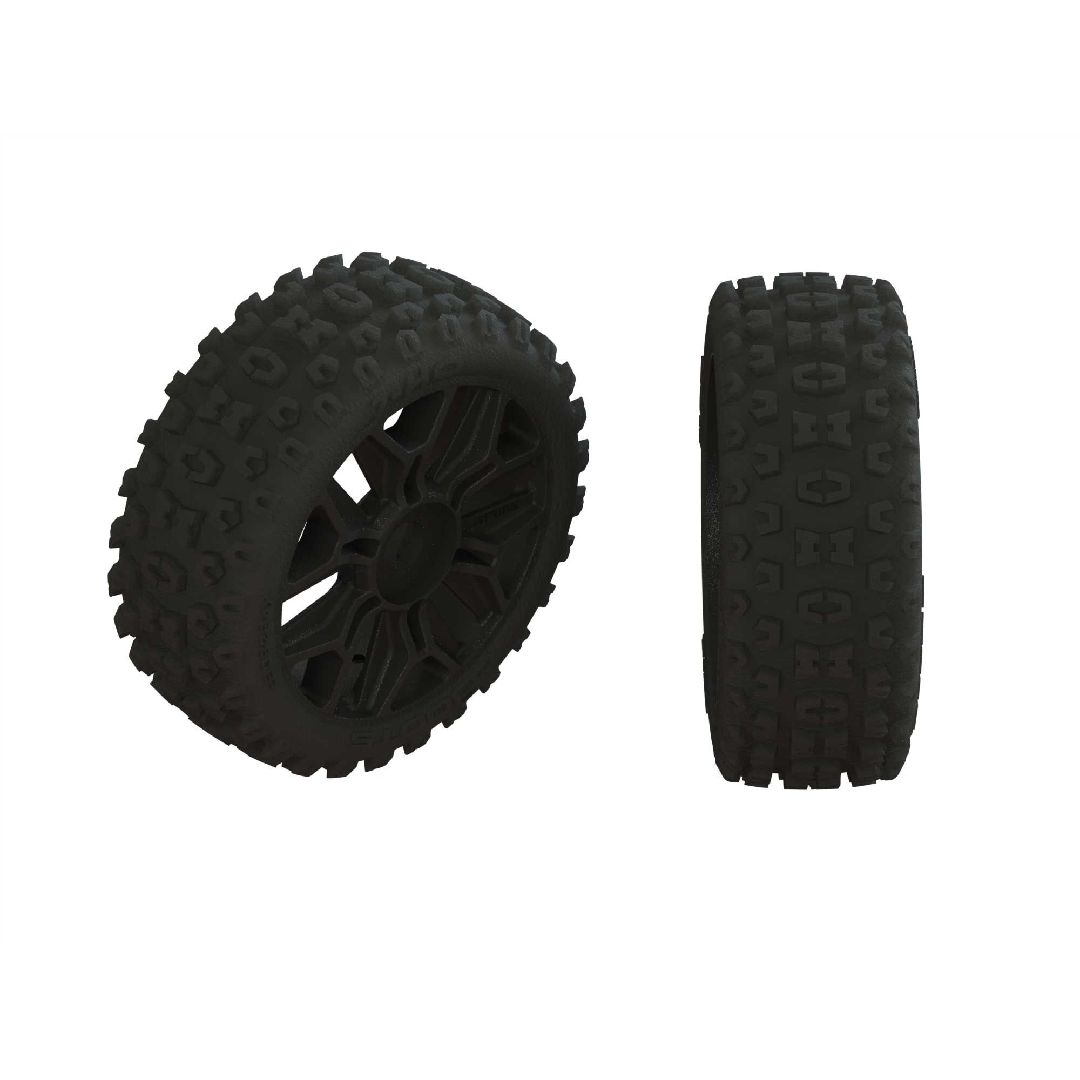 Arrma '2-HO' Tire, 17mm Hex on Gun Metal Wheels, OD 4.6" (2)