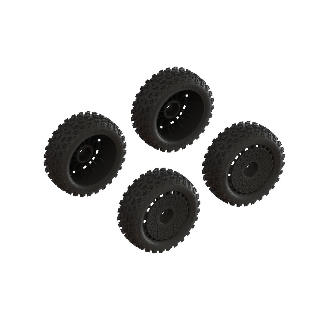 Arrma dBoots '2-HO' Tire, 12mm Hex on Black Wheels (4)