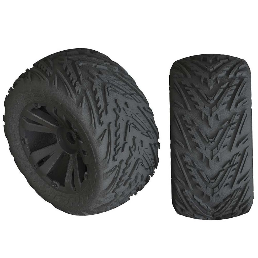 Arrma 'Minokawa LP 4S' Tire, 17mm Hex, Black Wheel, OD 6.10"(2)