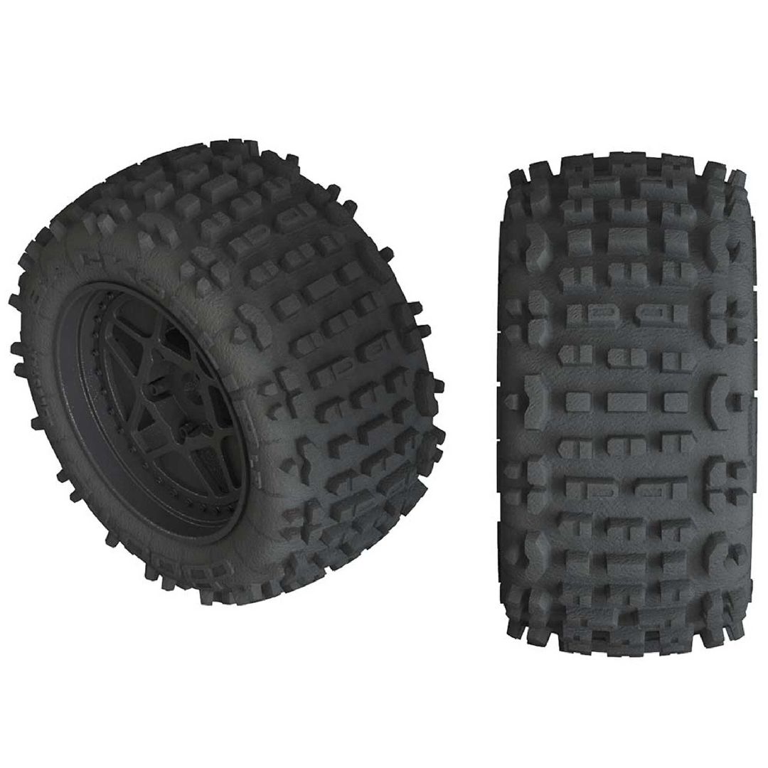 Arrma 'Backflip LP 4S' Tire, 17mm Hex, Black Wheel, OD 6.10"(2)