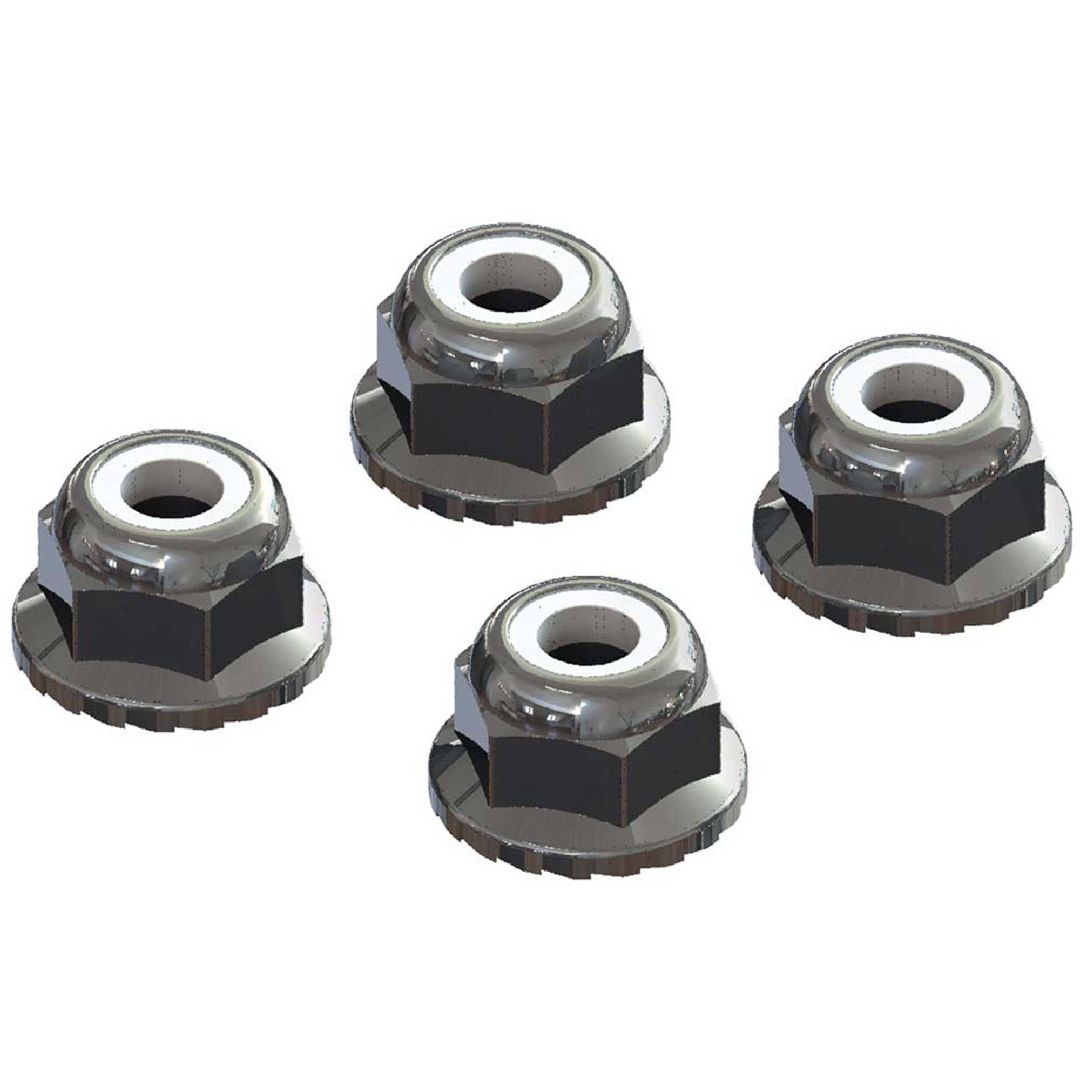 Arrma AR708008 Flanged Nyloc Locknut 4mm Silver (4)