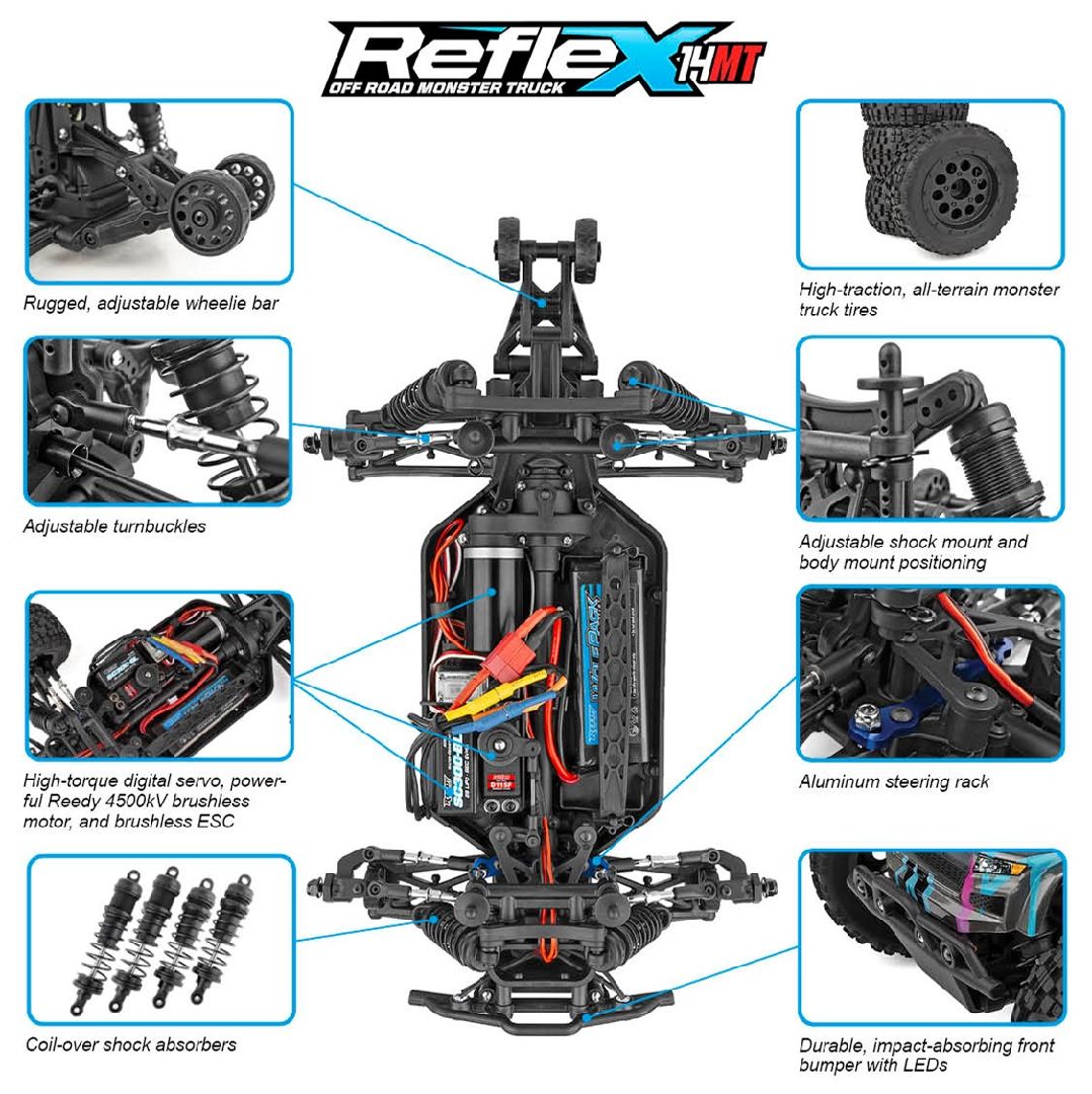 Team Associated Reflex 14MT RTR, Blue & Purple LiPo Combo Team Associated Reflex 14MT RTR, Blue & Purple LiPo Combo