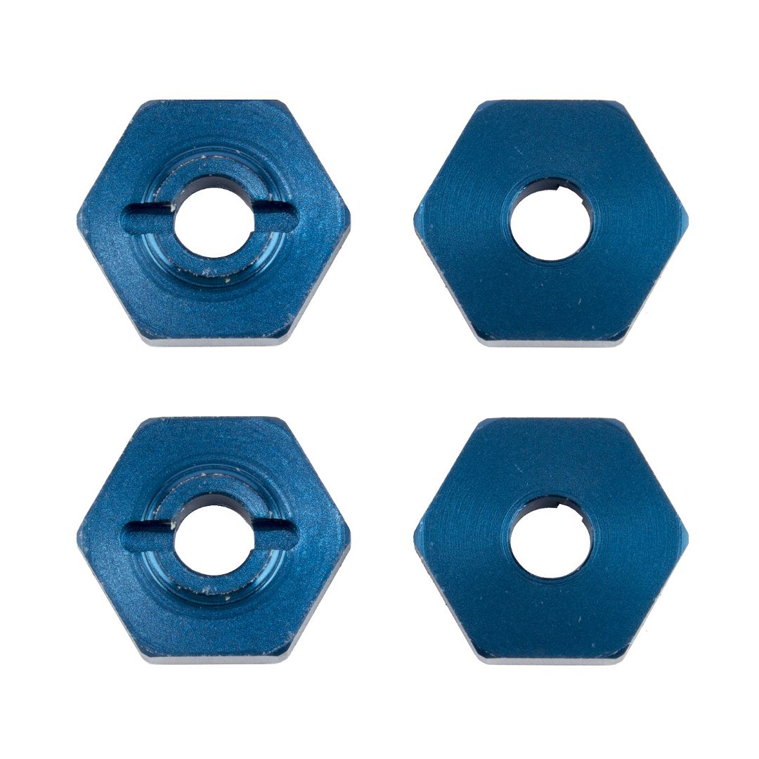 Team Associated FT 1/14 Wheel Hexes, blue aluminum (4) - Click Image to Close