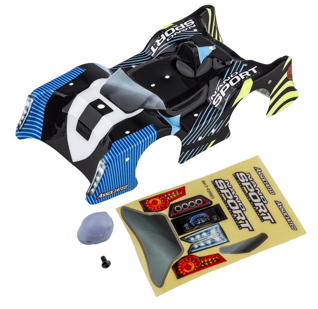 Team Associated NanoSport Blue and Black Body, with decals