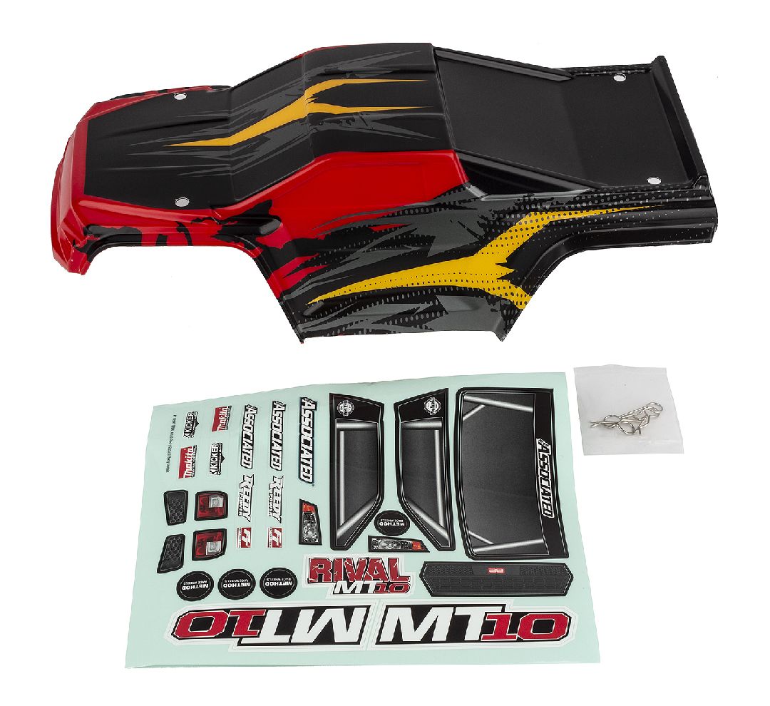 Team Associated RIVAL MT10 Body V2, Red/Yellow