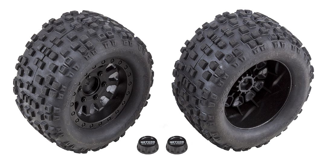 Team Associated Rival MT10 Tires and Method Wheels, mounted, hex, black