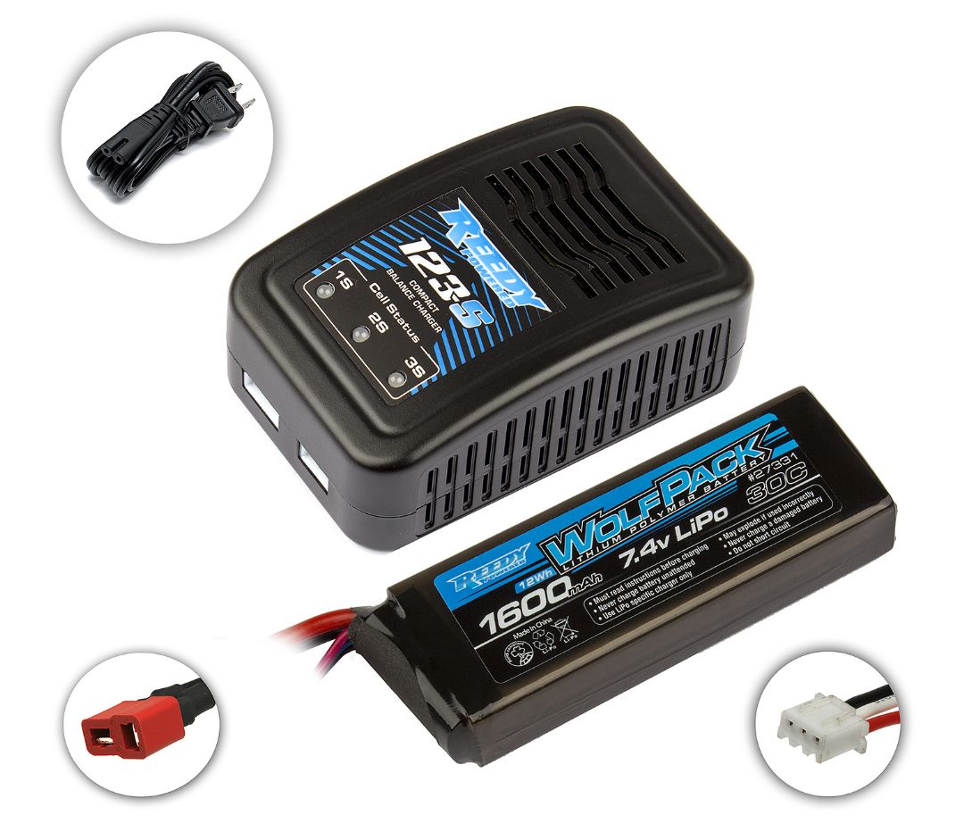 Reedy 123-S Compact Balance Charger/Wolfpack 1600mAh 2S LiPo Combo