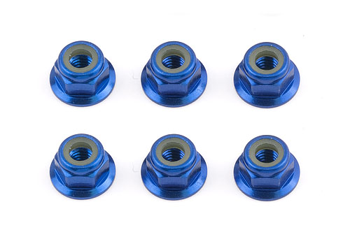 Team Associated FT Locknuts, M4 blue aluminum, flanged (6)