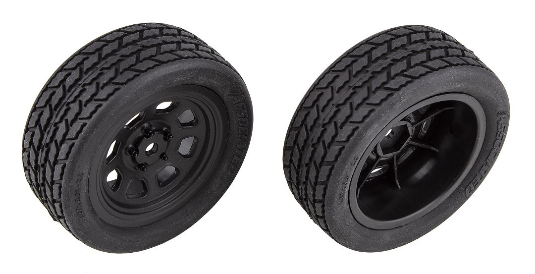 Team Associated SR10 Front Wheels with Street Stock Tires - Click Image to Close