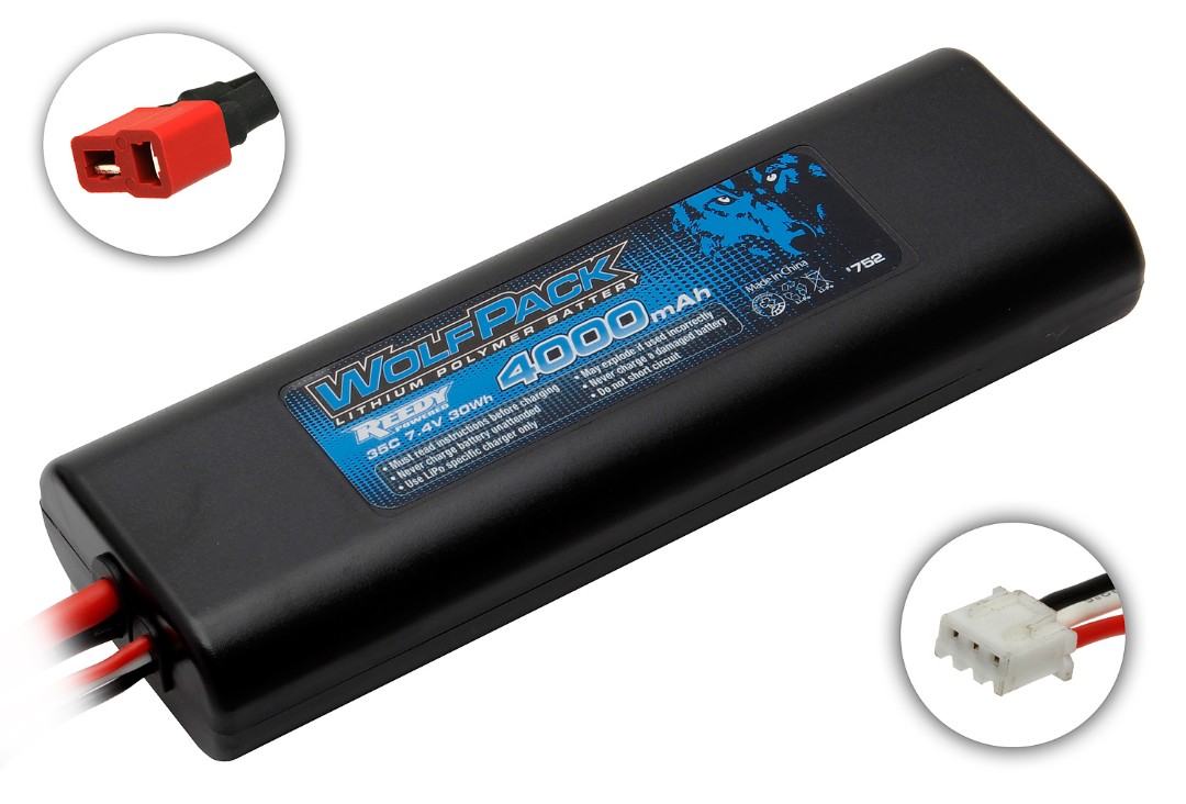 Reedy WolfPack 4000mAh 2S 7.4V 35C LiPo T-Plug Dean's Hard Case - Click Image to Close