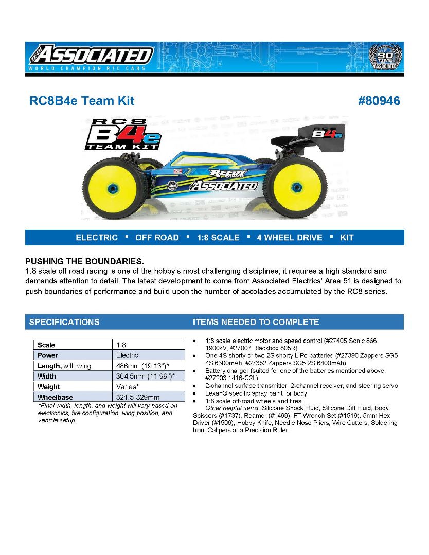 Team Associated RC8B4e Team Kit Team Associated RC8B4e Team Kit