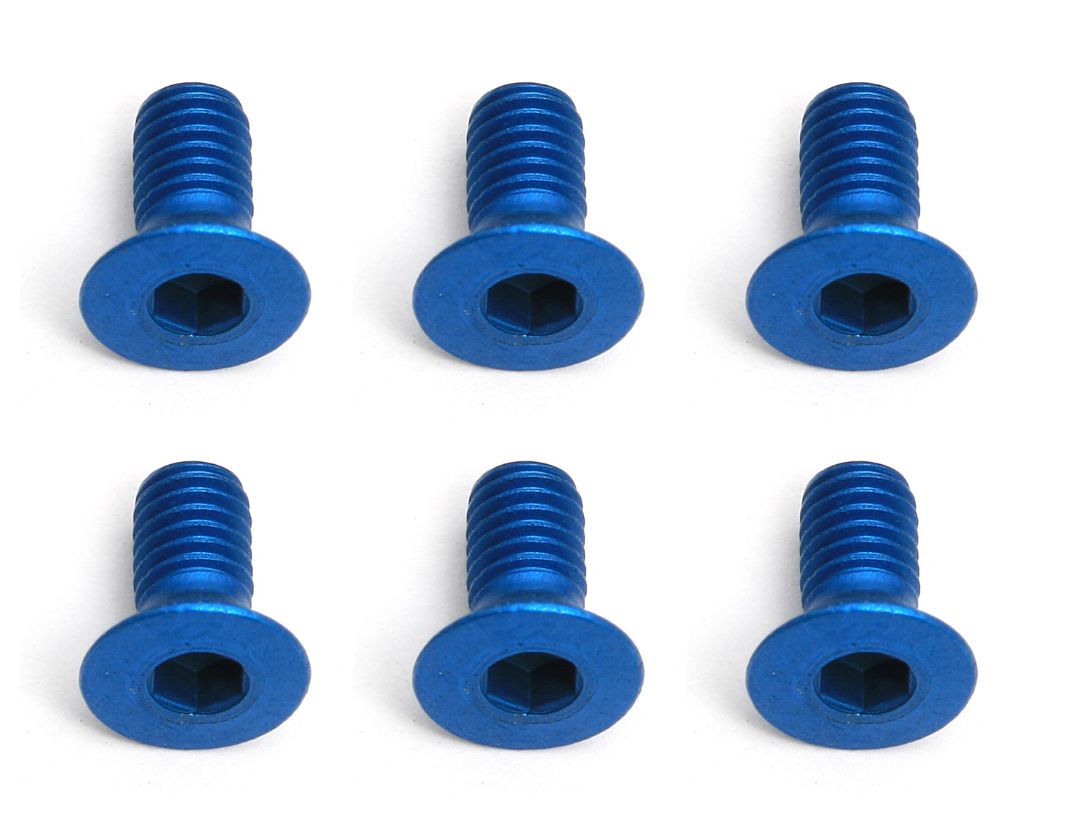 Team Associated Factory Team Screws, 3x6 mm FHCS, blue aluminum