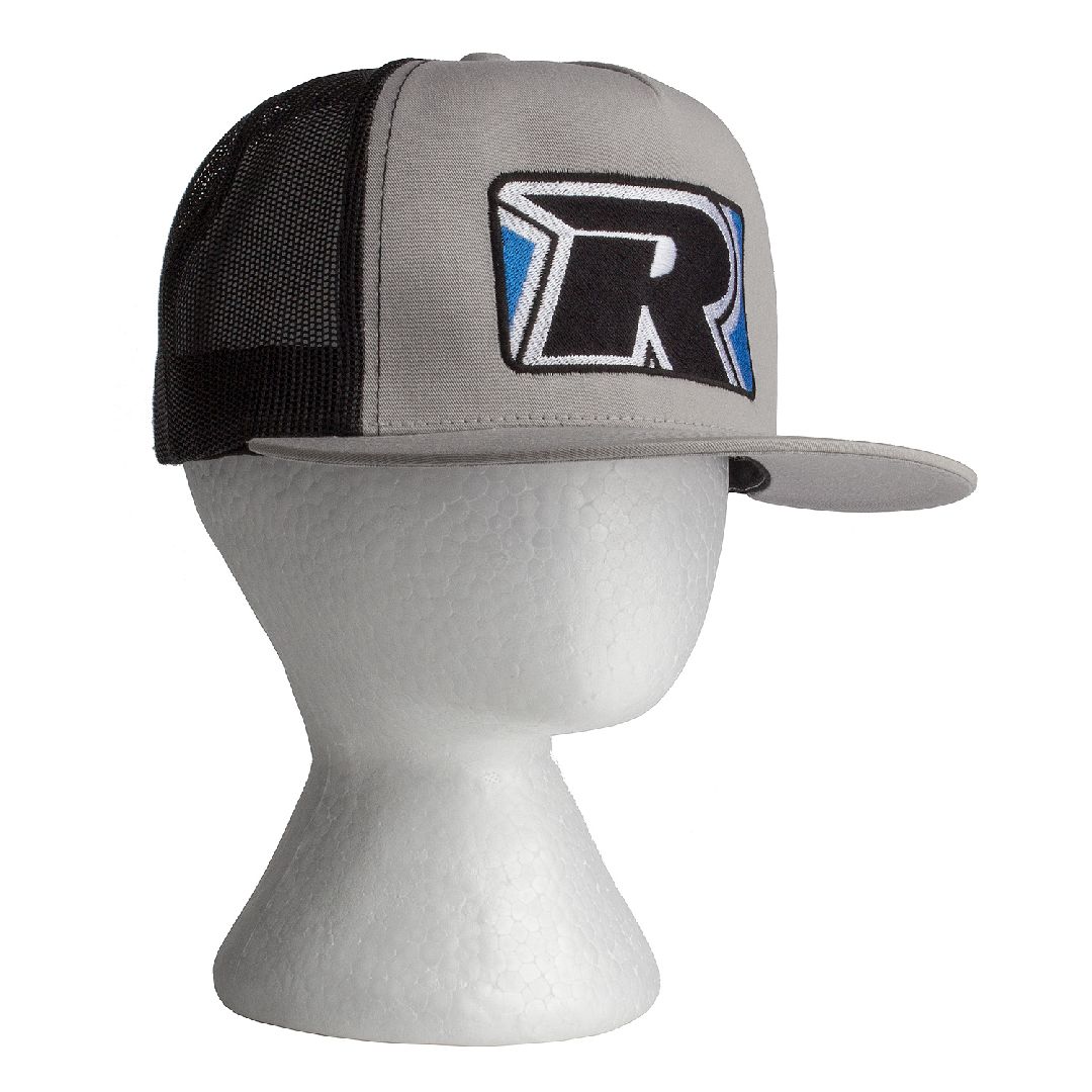 Reedy Trucker Hat, Flat Bill - Silver/Black - Click Image to Close