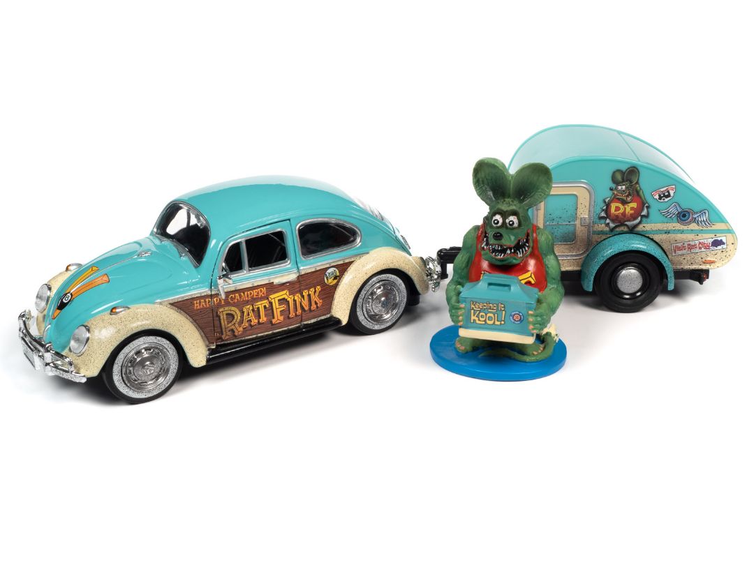 Auto World 1/24 Rat Fink 1966 VW Beetle With Tear Drop Trailer - Click Image to Close