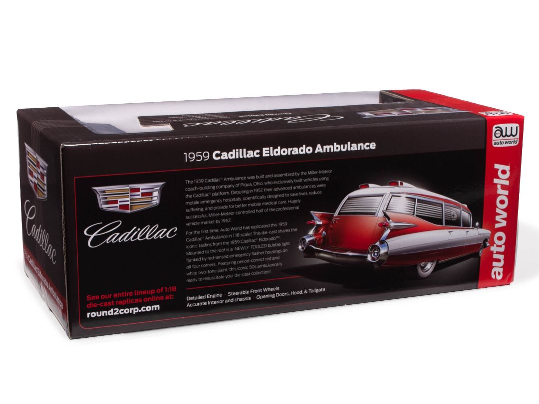 Auto World 1/18 1959 Cadillac Eldorado Ambulance - White & Red