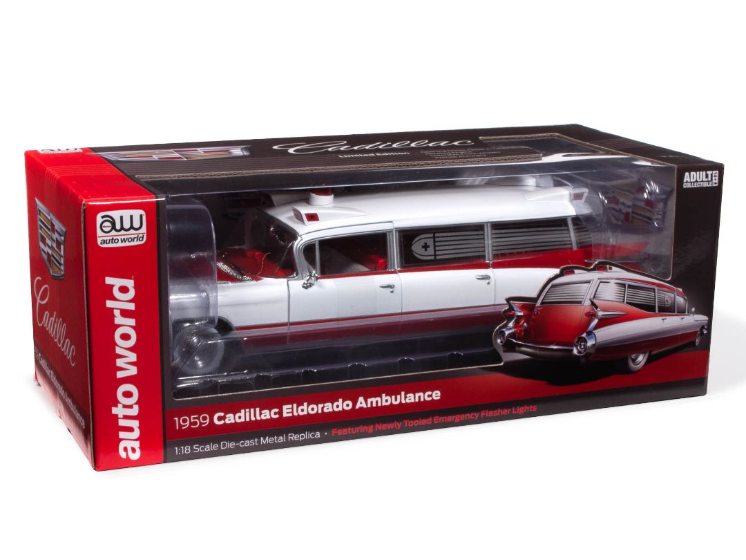 Auto World 1/18 1959 Cadillac Eldorado Ambulance - White & Red