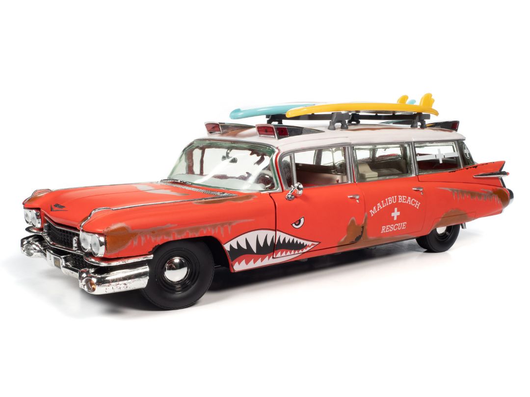 Auto World 1/18 1959 Cadillac Eldorado Ambulance Surf Shark