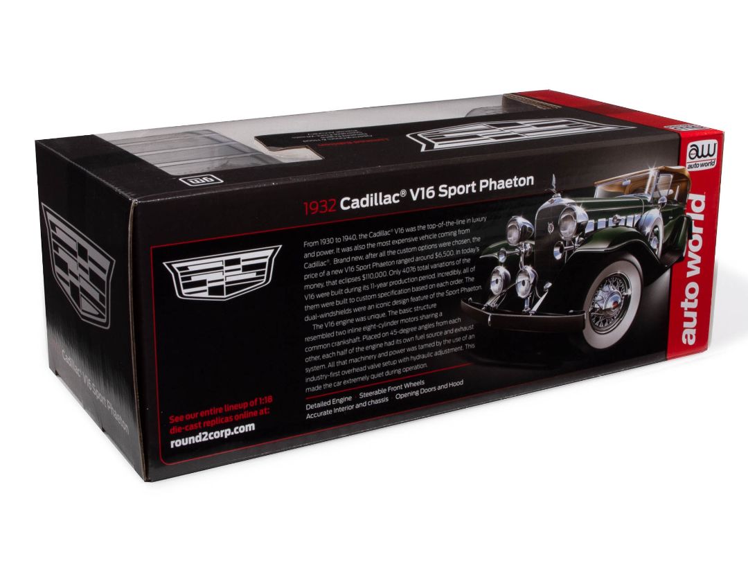 Auto World 1/18 1932 Cadillac V16 Phaeton - Dark Green - Click Image to Close