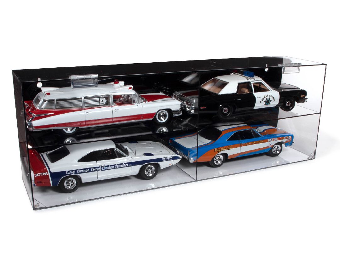 Auto World 1/18-4 Car Acrylic Display Case-Clear With Black Back