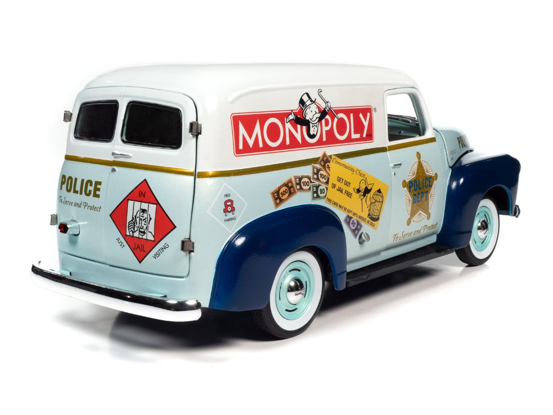 Auto World 1/18 Monopoly 1948 Chevrolet Panel Delivery w/ Figure - Click Image to Close