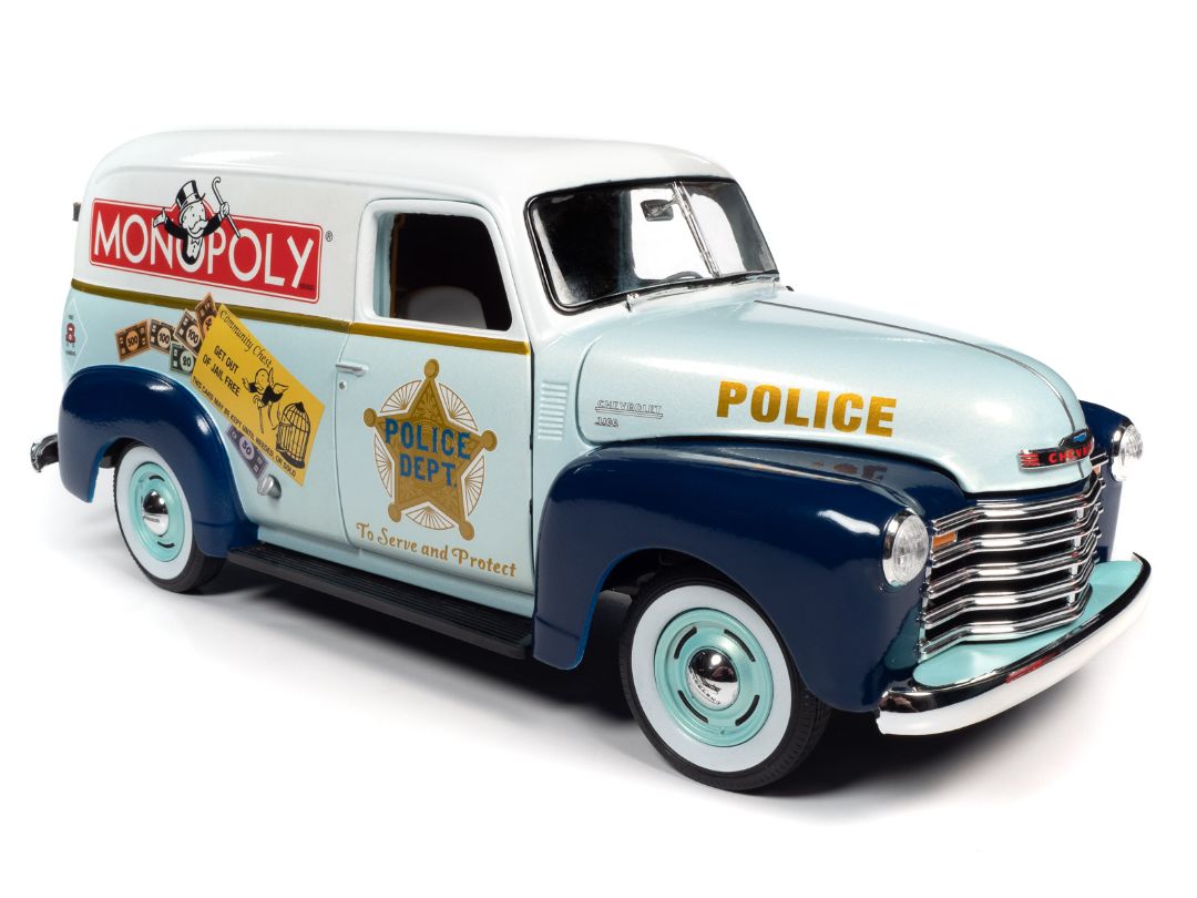 Auto World 1/18 Monopoly 1948 Chevrolet Panel Delivery w/ Figure - Click Image to Close