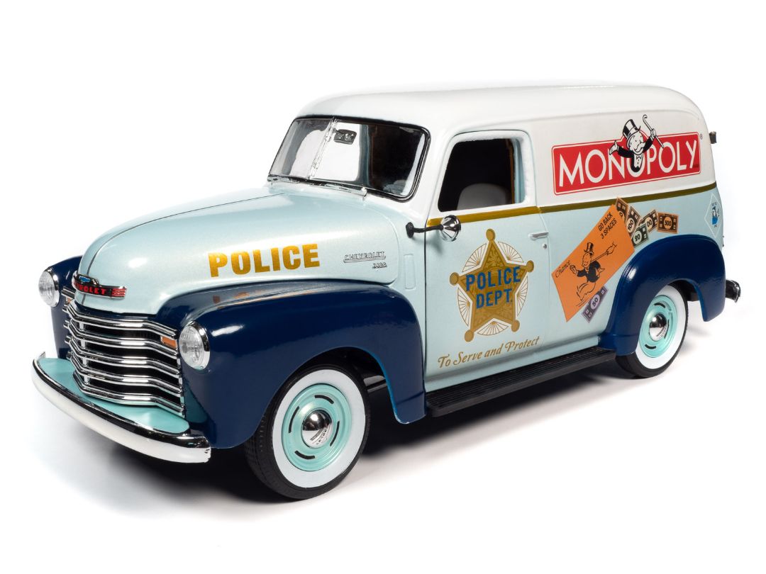 Auto World 1/18 Monopoly 1948 Chevrolet Panel Delivery w/ Figure