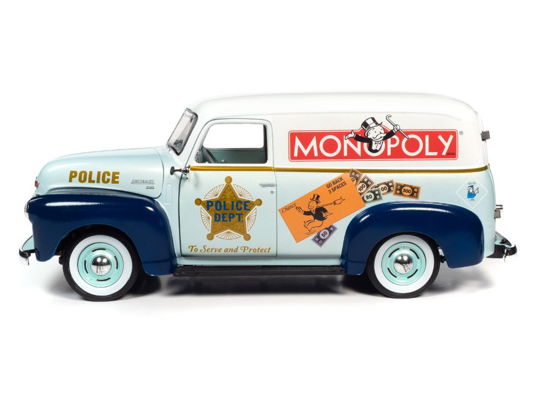 Auto World 1/18 Monopoly 1948 Chevrolet Panel Delivery w/ Figure - Click Image to Close