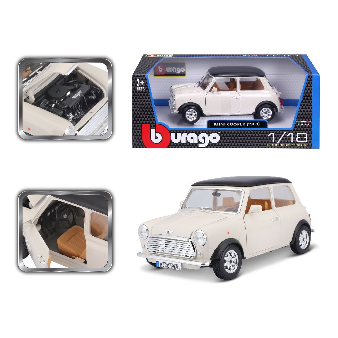 Bburago 1/16 Mini Cooper (1969) - Beige/Black Roof