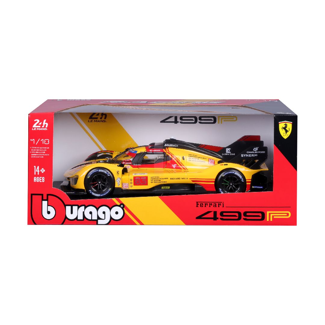 Bburago 1/18 Racing Ferrari 499P 24HLM (2024) - Yellow #83
