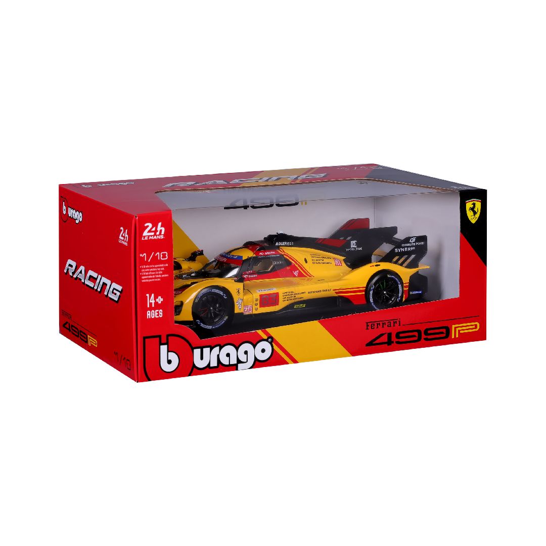 Bburago 1/18 Racing Ferrari 499P 24HLM (2024) - Yellow #83