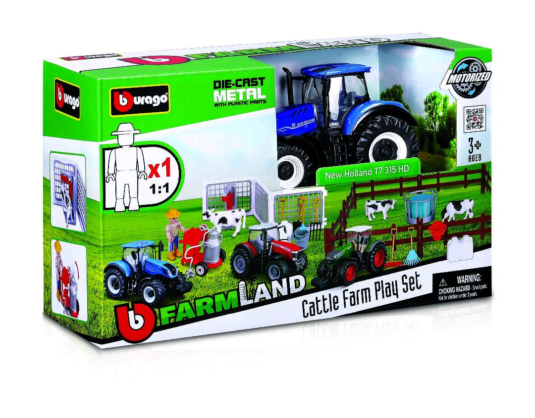 Bburago Farmland 10cm Cattle Set - Fendt, NH, M-F