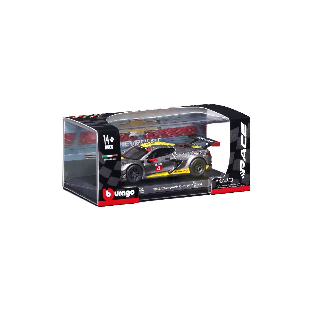 Bburago 1/43 Race 2020 Chevrolet Corvette C8R - Yellow/Grey